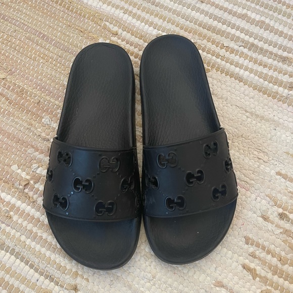Black GG Rubber Slides